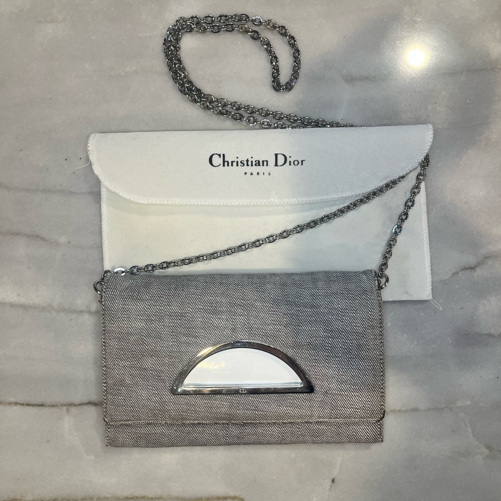 Christian Dior Authentic Gray Denim Malice Y2K Wallet on Chain Crossbody Bag